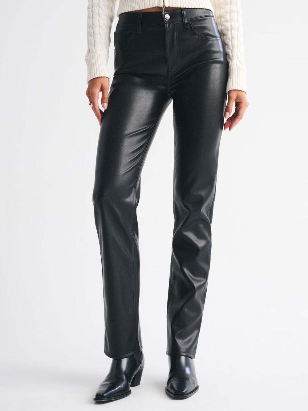 Abercrombie & Fitch 90s Straight Vegan Leather Pants Black High Rise Size 28/6